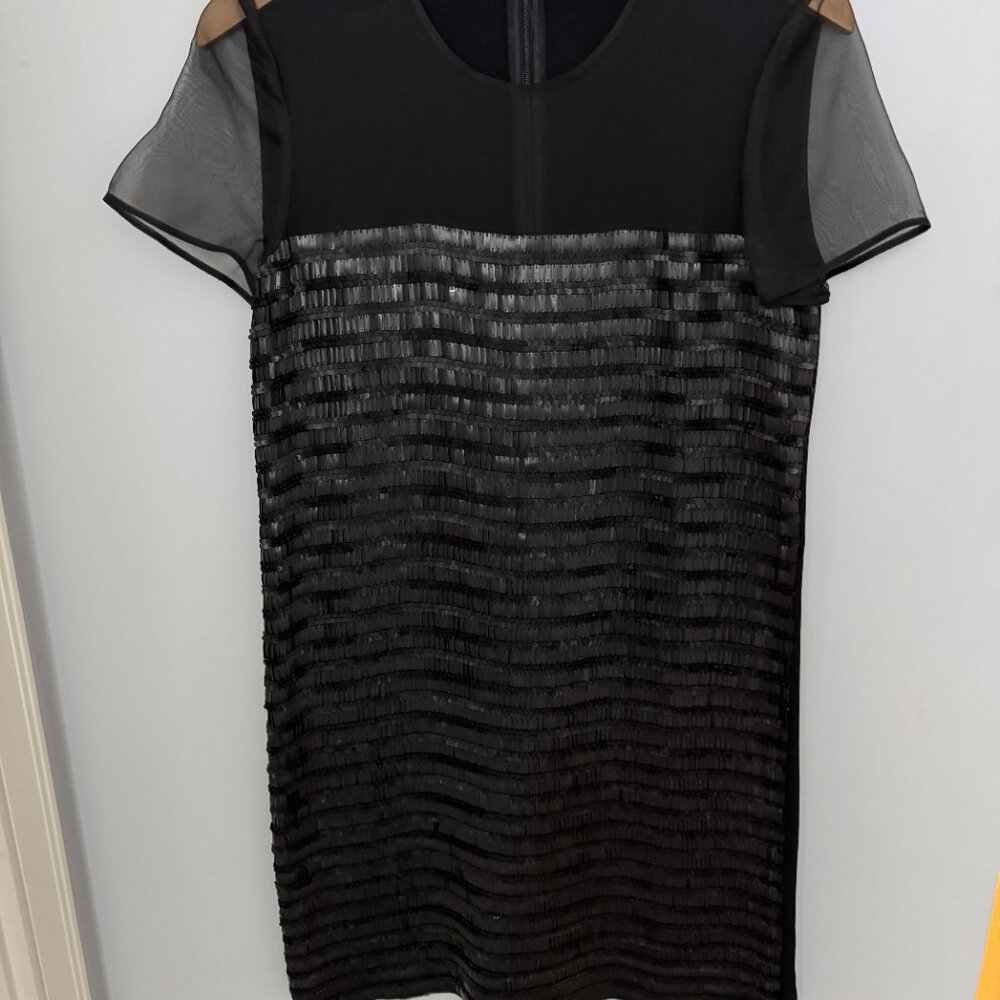 Burberry Black Cocktail Dress with a Sheer Top and Sequins On the Front